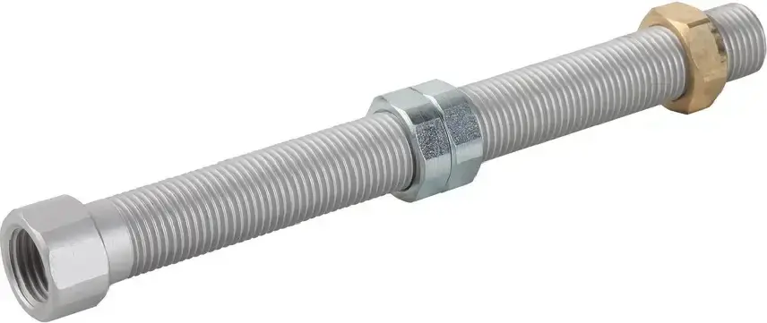 metallic flexible suction cup connection pipe with nuts on both ends and a central ring