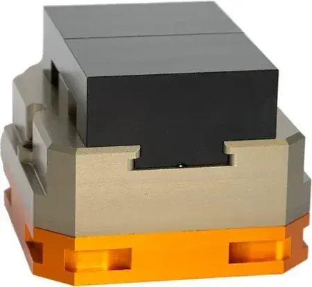 front view of Air Vise AV-T-6 table vise with orange base and black top