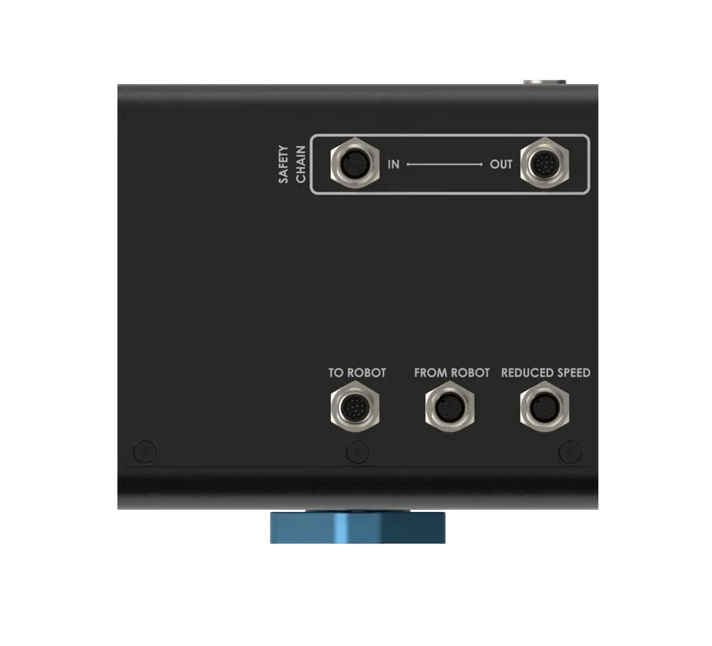 back view showing connectors and labels on the safety relay module