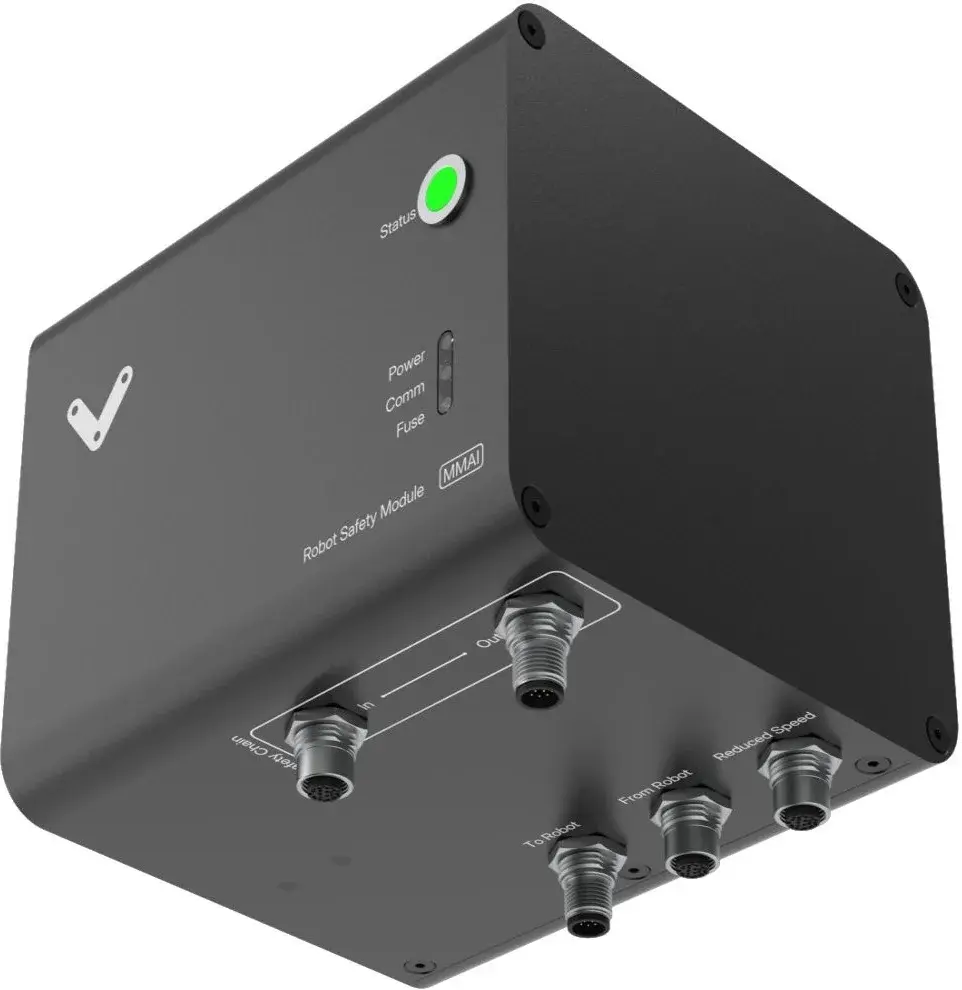 robot safety module with status button and five connectors on the bottom