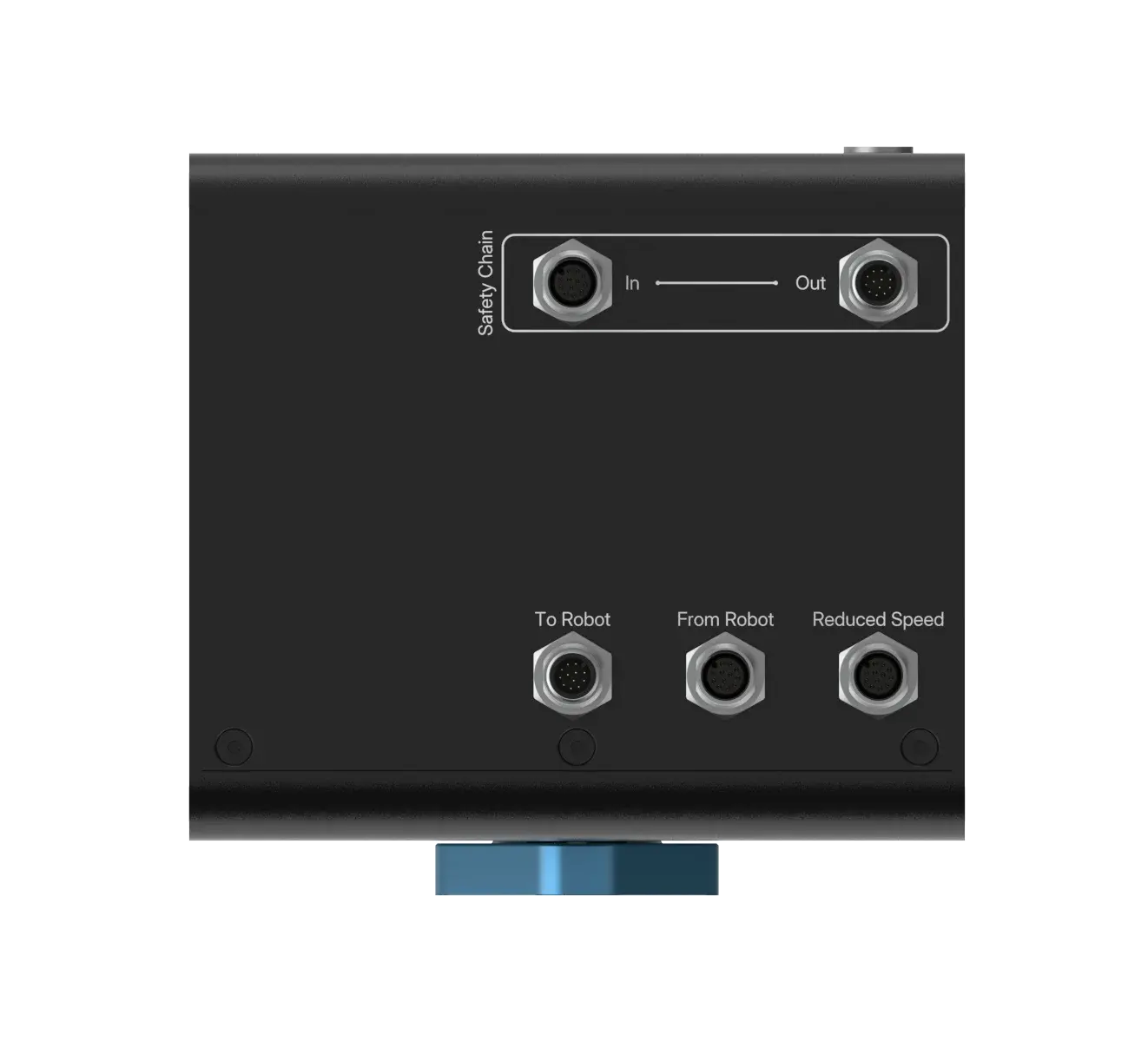 bottom view of Vention MachineMotion Safety Relay showing connectors