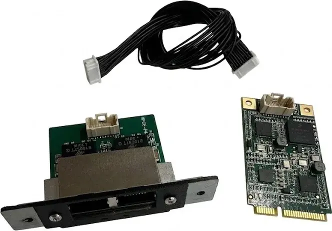 two Fairino communication cards and a cable on white background