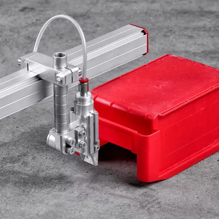 front left view of the AGS pneumatic gripper mounted on rail with red box