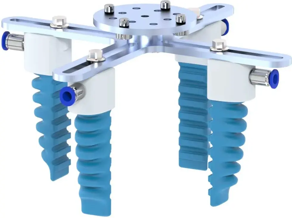 side view of a soft gripping centric gorilla finger actuator soft gripper with four fingers