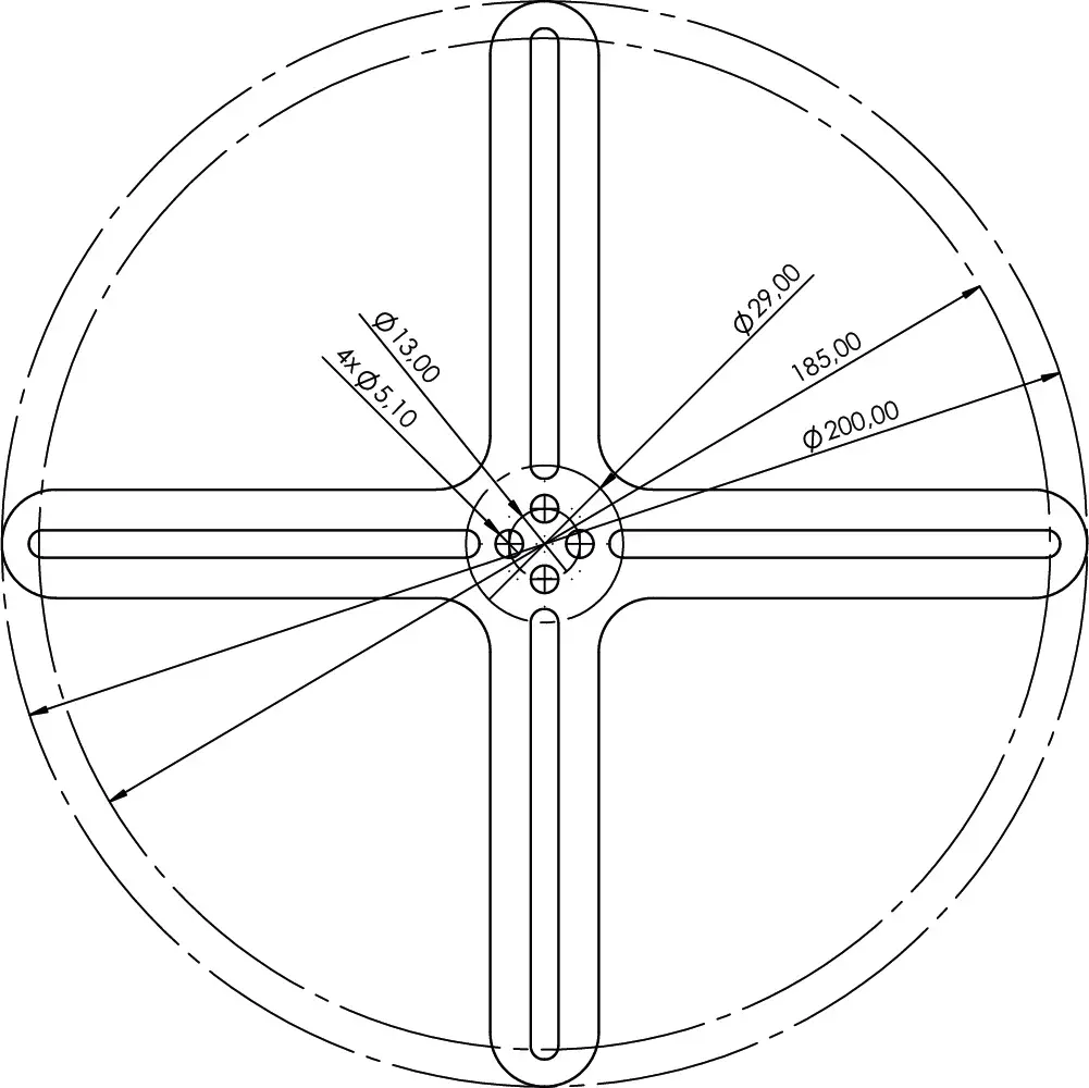 technical drawing showing top view of the finger actuator with dimensions