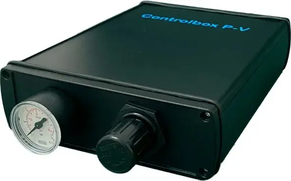 angled front view of SoftGripping Controlbox with pressure gauge and knob