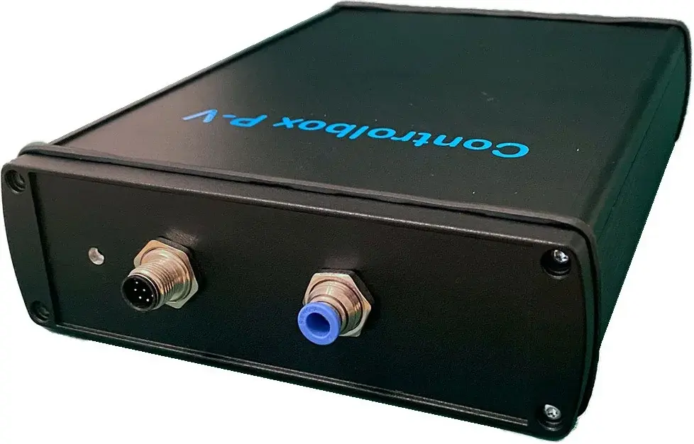 black SoftGripping Controlbox P-V showing connectors and screw details