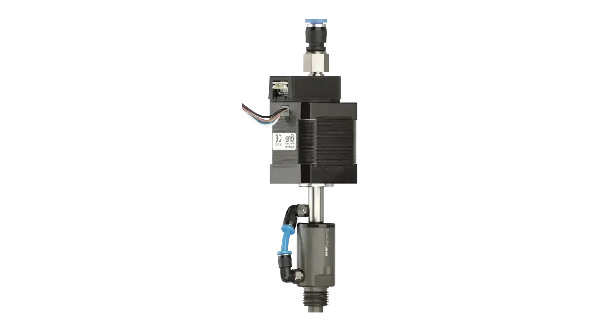 vacuum gripper with rotary motor and pneumatic connector on a neutral background