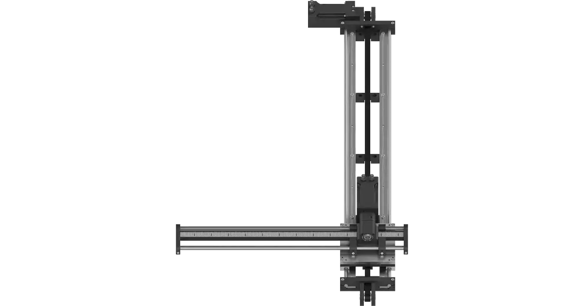 top view of Cartesian gantry robot with linear guides and motor mounts