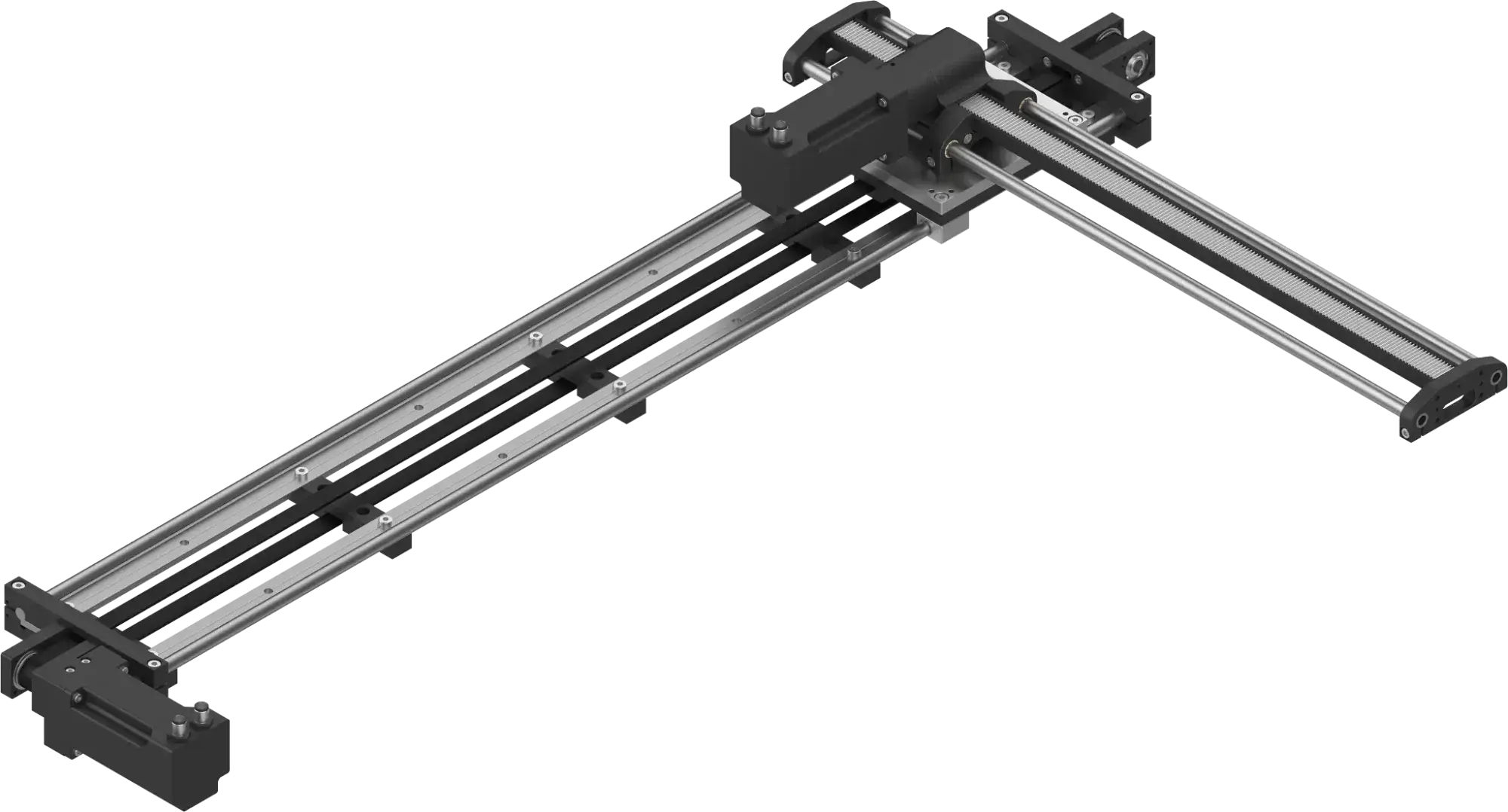 angled top-front view of igus drylin DLE-LG-0002 Cartesian gantry robot with visible motor and rail system