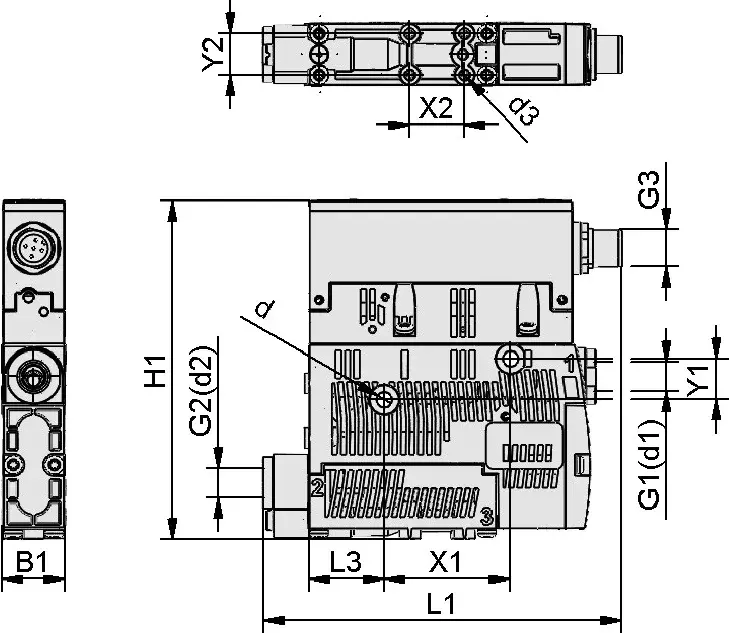 technical drawing with dimensions of the vacuum ejector