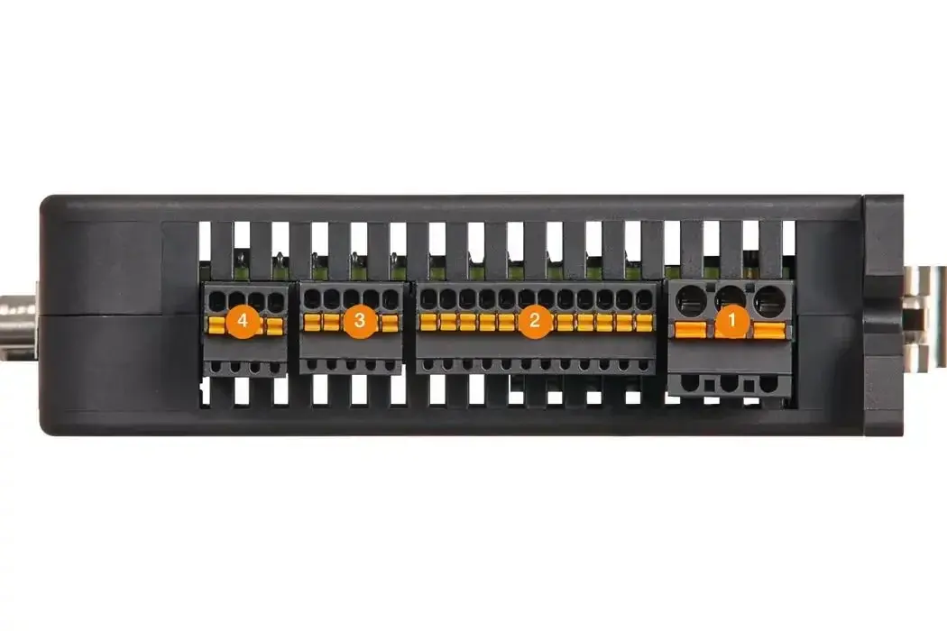 front view of igus drylin dryve D1 Motor Controller showing numbered connectors