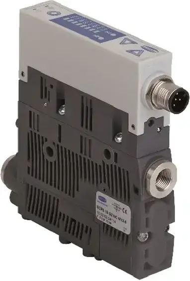 side view of a compact ejector with connector and label visible
