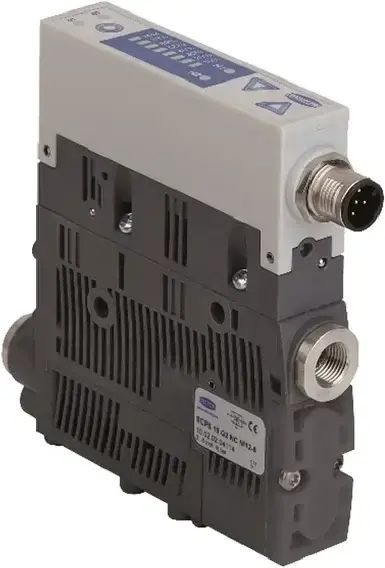 side view of compact ejector with connector and label visible