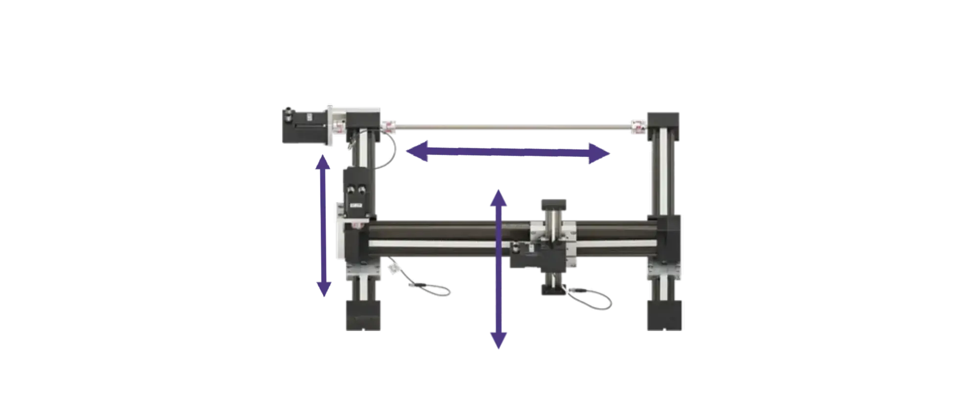 Front view of igus Cartesian gantry robot with dimension arrows added