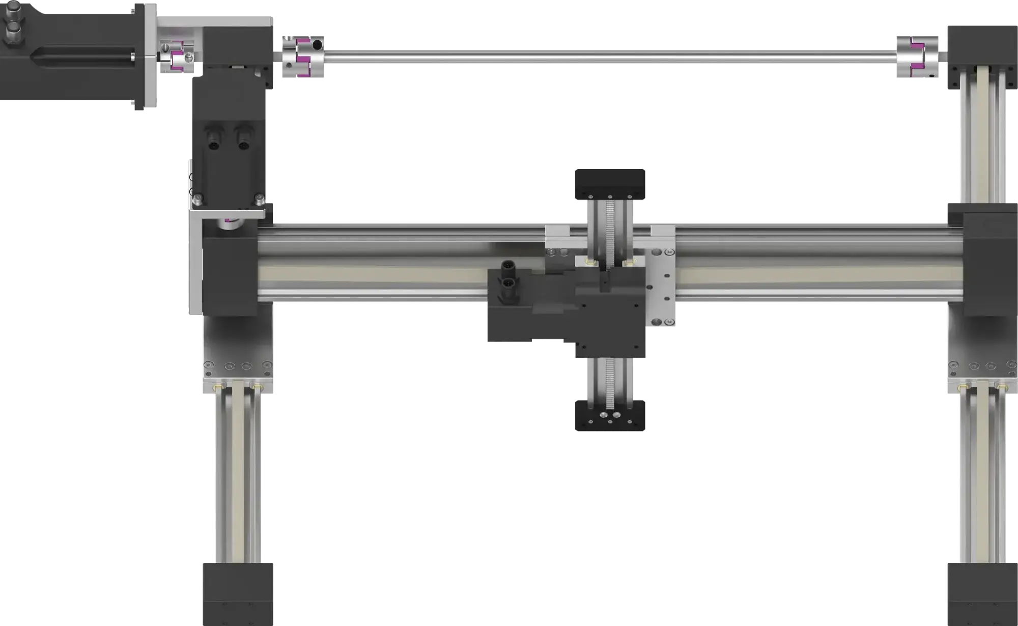 top view of the gantry showing the linear rails and the motor assemblies