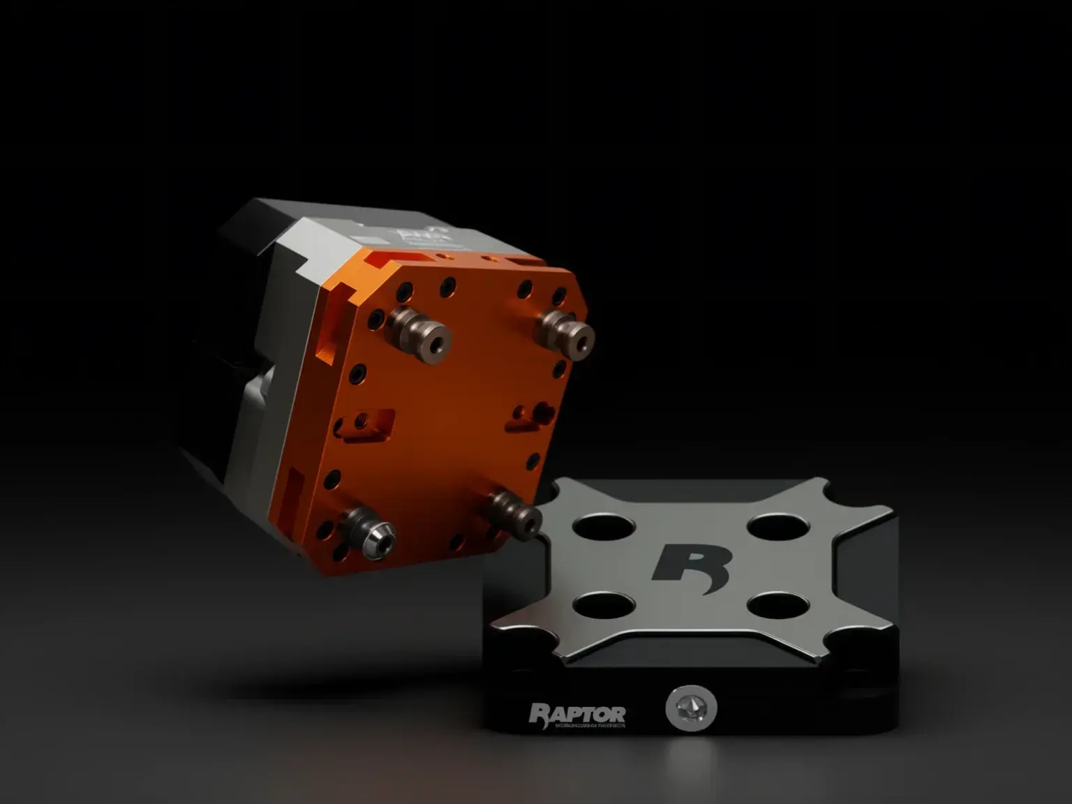 air vise table vise with orange faceplate and black base on black background