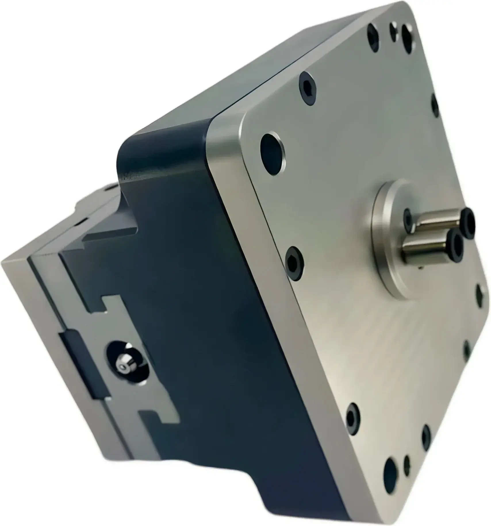 Air vise table vise angled front side view showing base and pins