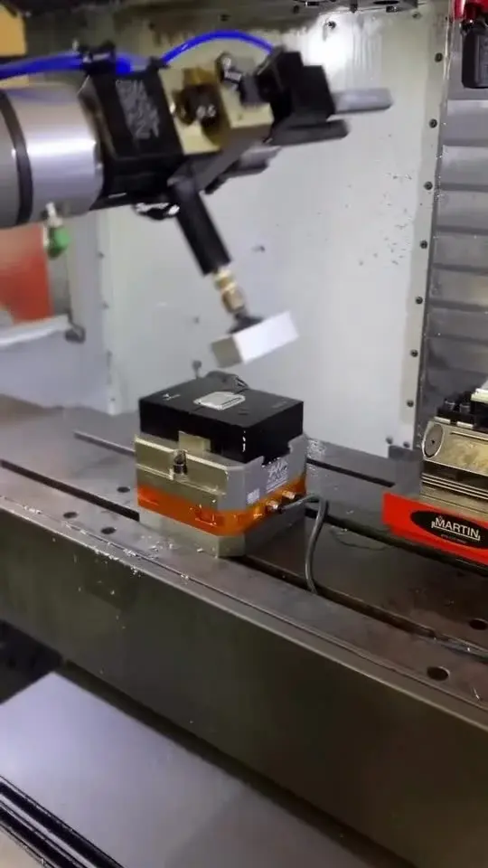 Front angle of the Air Vise Table Vise mounted inside a machine