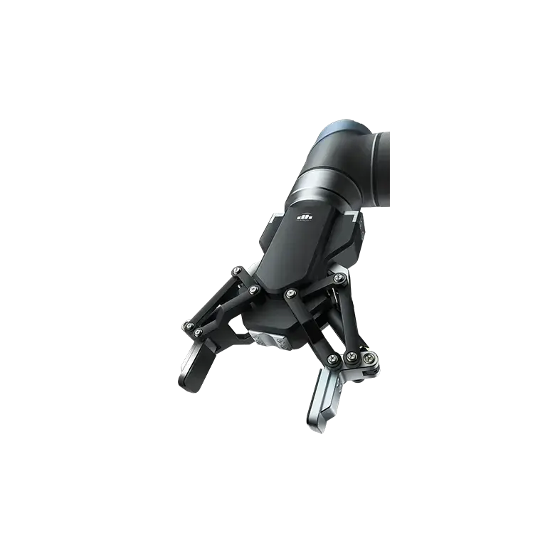 side angle view of the 2-finger AG-105-145 adaptive gripper mounted on a robotic arm
