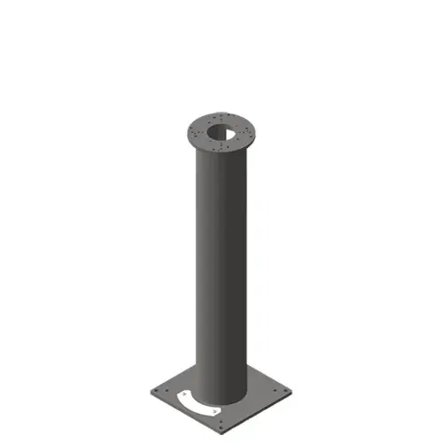 3D rendering of a robot pedestal showing the top and side with drilled mounting holes