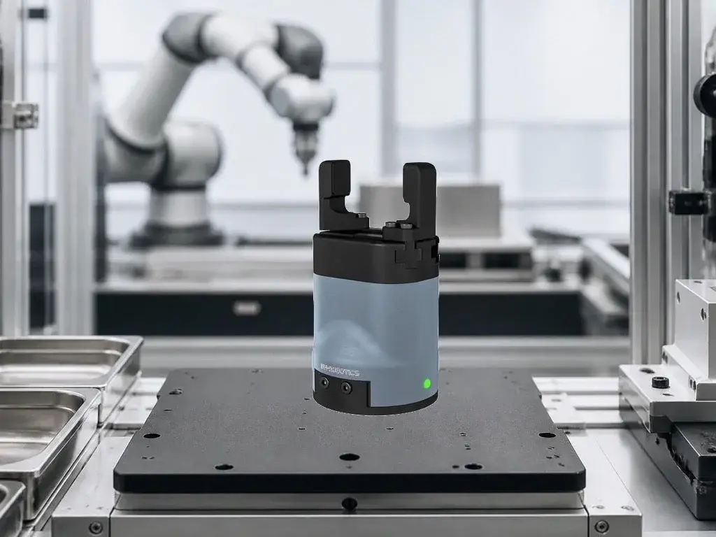front view of DH Robotics PGC-50-35 mounted on a machine base in lab
