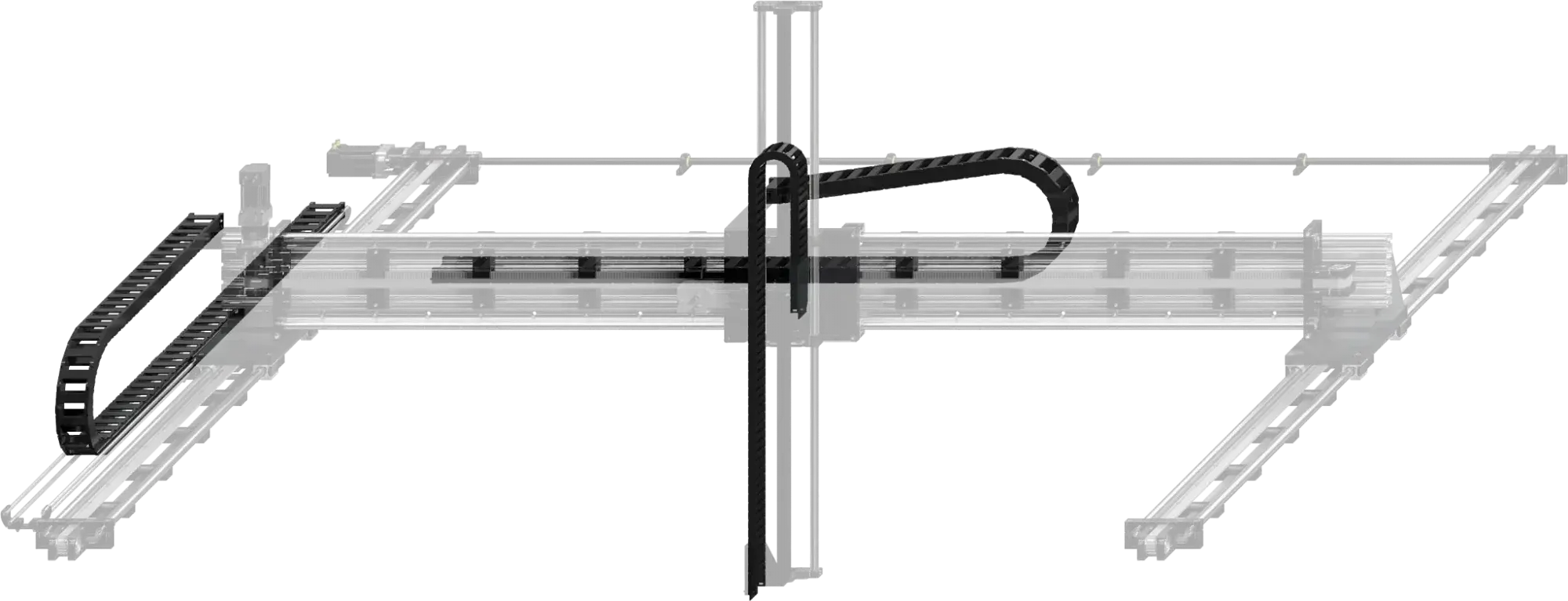 Top view of igus energy chain set for room gantry with supporting rails