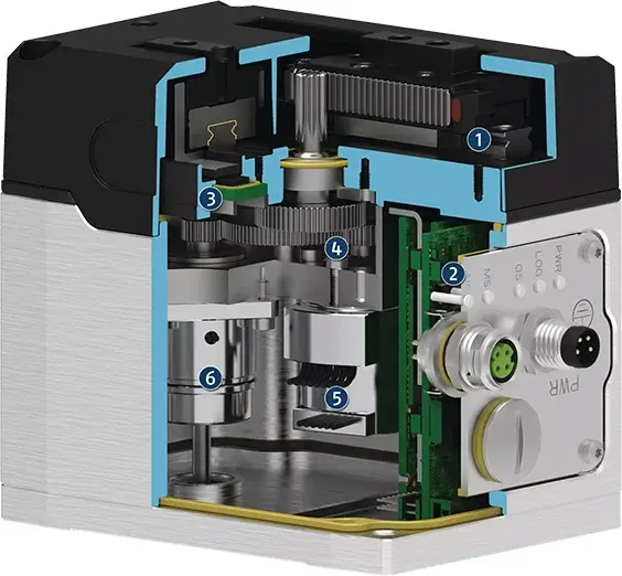 cutaway drawing of the electric parallel gripper showing internal components and connectors