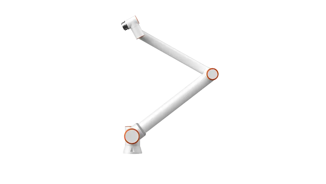 side view of FAIRINO FR20 industrial robot arm in white with orange joint accents