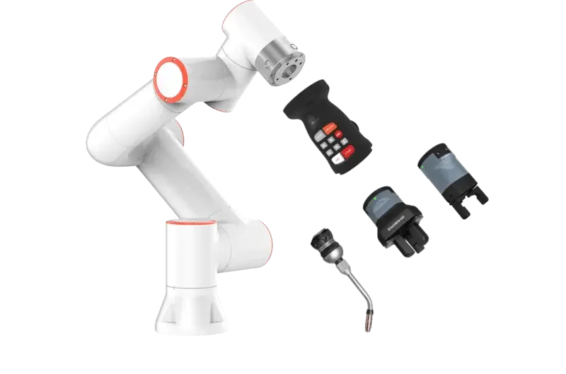 front view of FAIRINO FR20 robotic arm with accessories floating nearby
