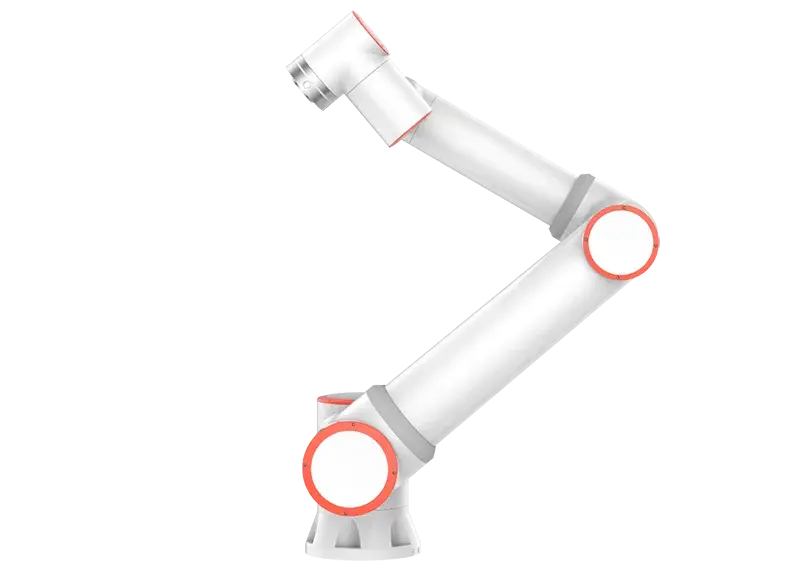 side view of a white FAIRINO FR30 collaborative robot arm with red accents