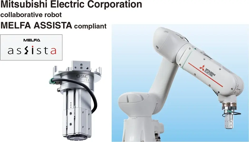 front view of SMC MHM-25D-X7400A magnetic cobot gripper with black cable