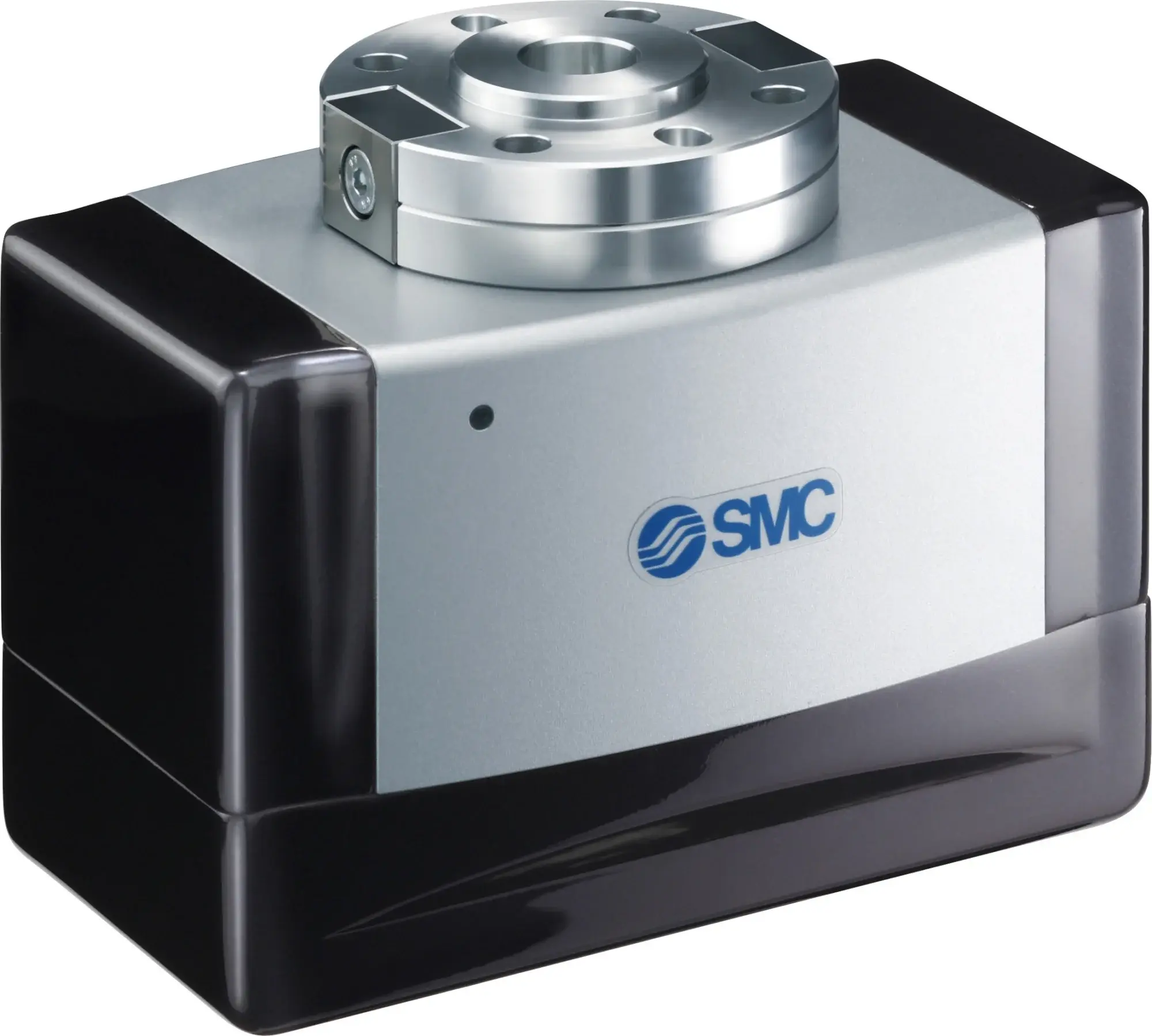 close-up of electric gripper showing side and front with SMC logo