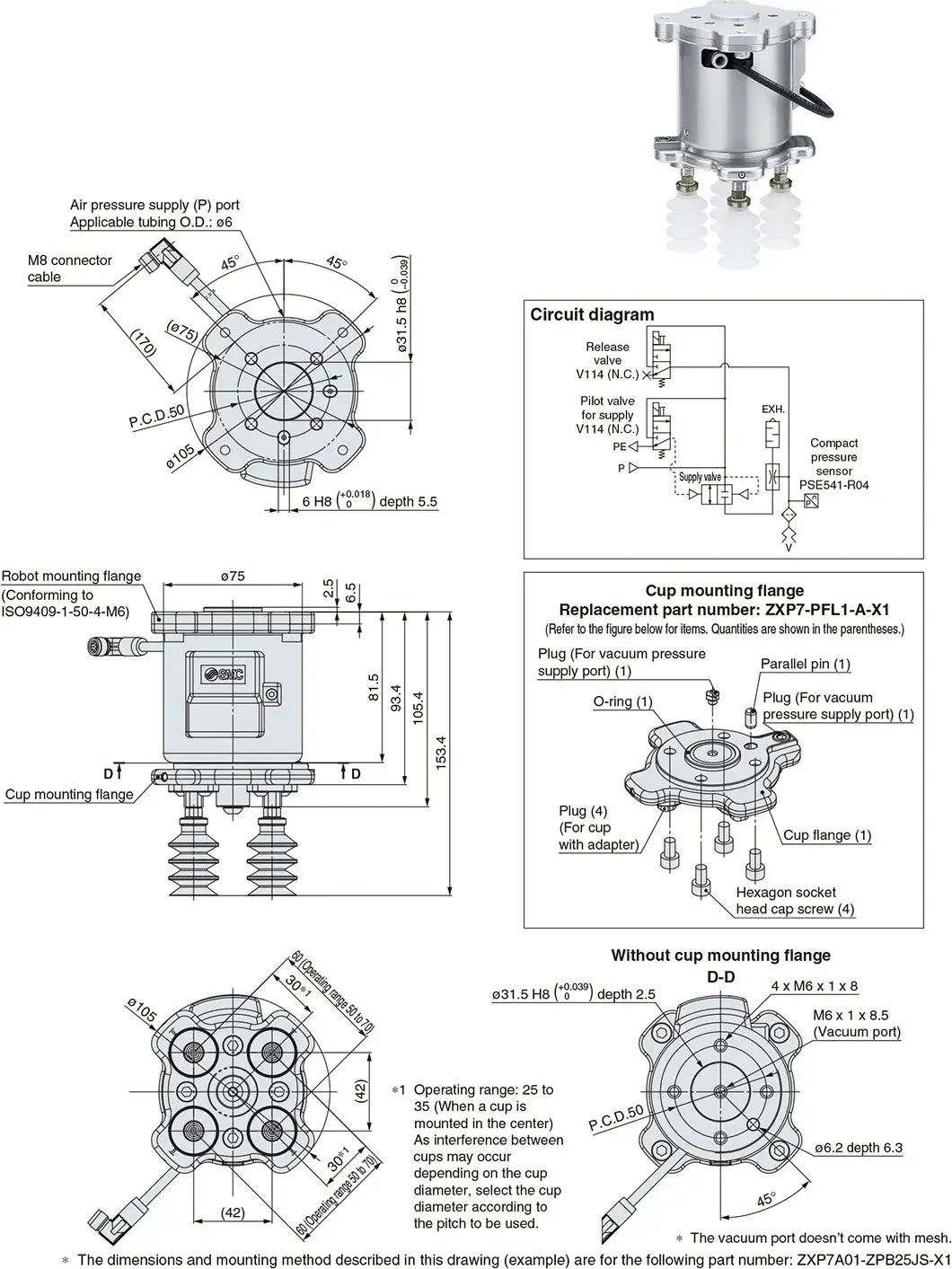 drawing and circuit diagram of the vacuum gripper with a small product photo